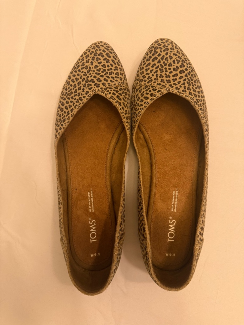 Toms Leopard Print Pointed Toe Flats - Tan and Black